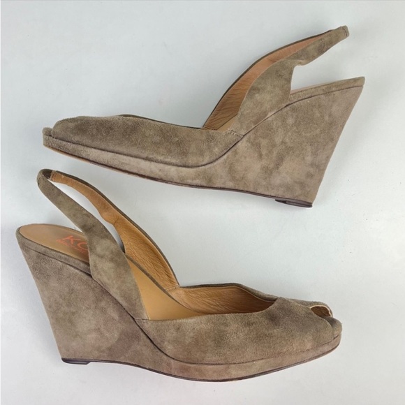 KORS MICHAEL KORS Vivian Peeptoe Suede Wedges Rockabilly Retro Pinup Twee Y2K - Picture 5 of 11